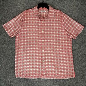 Tommy Bahama Shirt Men's Large Red Plaid 100% Silk Button Up Short Sleeve Casual